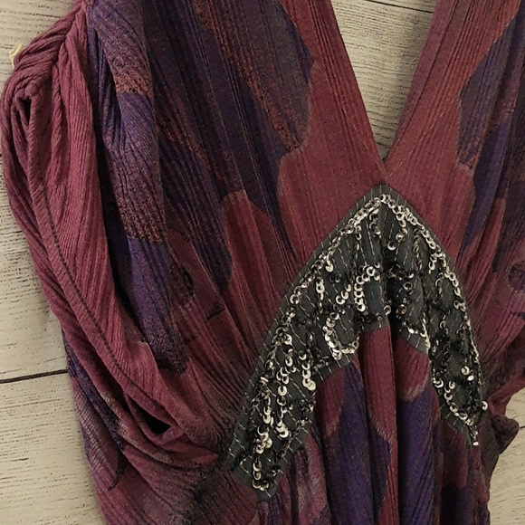 Free People Modal Bohemian Tunic Swim Coverup Surplice Sequin Purple Pink S - Picture 5 of 16
